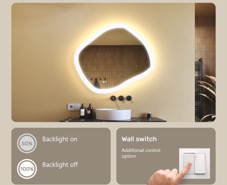 Bathroom mirror with lighting, 74×64 cm, dual-color light, touch switch, heating pad #4