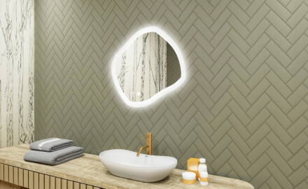 Bathroom mirror with lighting, 74×64 cm, dual-color light, touch switch, heating pad