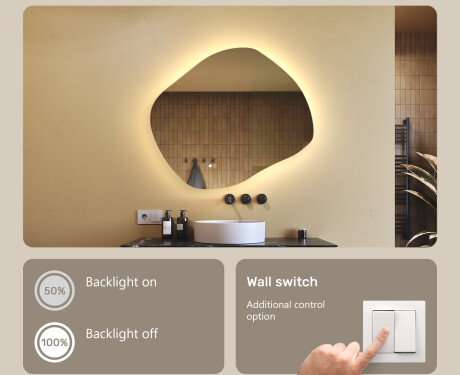 Bathroom mirror with lighting, 74×64 cm, dual color, touch switch, heating mat #4