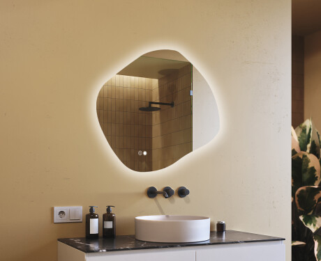 Bathroom mirror with lighting, 94×84 cm, dual color, touch switch, heating mat