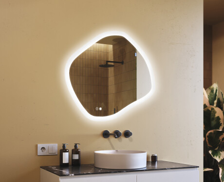 Bathroom mirror with lighting, 104×94 cm, dual color, touch switch, heating mat