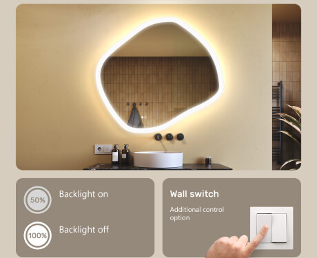Bathroom mirror with lighting, 104×94 cm, dual color, touch switch, heating mat #4