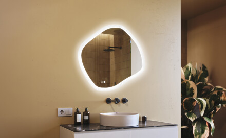 Bathroom mirror with lighting, 104×94 cm, dual color, touch switch, heating mat