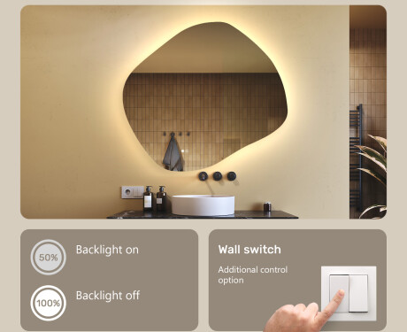 Bathroom mirror with lighting, 104×94 cm, dual color, touch switch, heating mat #4
