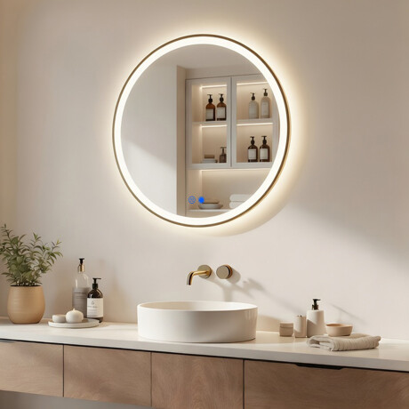 Round LED mirror in a gold aluminum frame #1