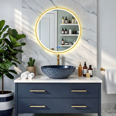 Round LED mirror in a gold aluminum frame #8