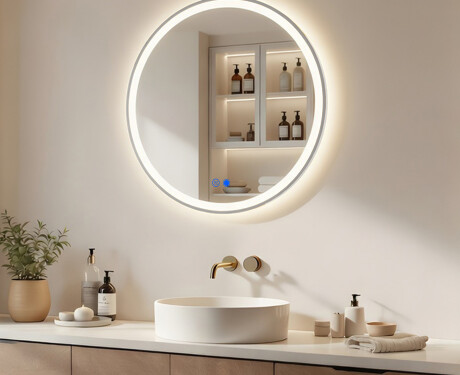 Round LED-backlit mirror - 60/80 cm in a silver aluminum frame