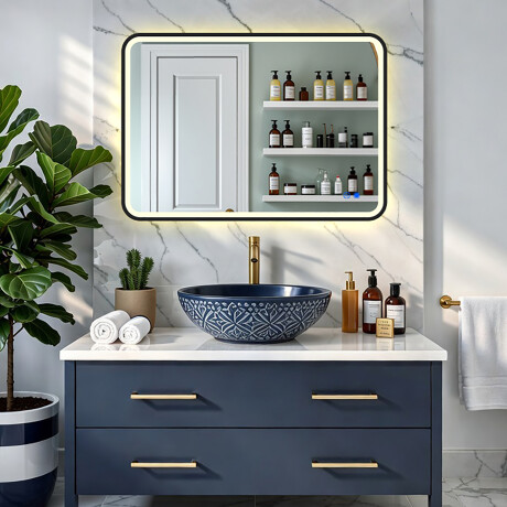 Rounded mirror with LED backlighting in a black aluminum frame #8