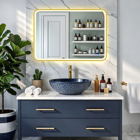 Rounded LED mirror in a gold aluminum frame #8