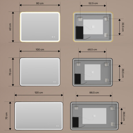Rounded LED backlit mirror - 80x60/100x70/120x70 cm in a silver aluminum frame #3
