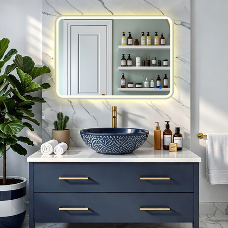 Rounded LED backlit mirror - 80x60/100x70/120x70 cm in a silver aluminum frame #8