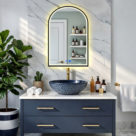 Irregular mirror with LED backlighting in a black aluminum frame #8