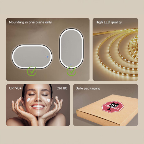 Oval LED-backlit mirror in a black aluminum frame #7