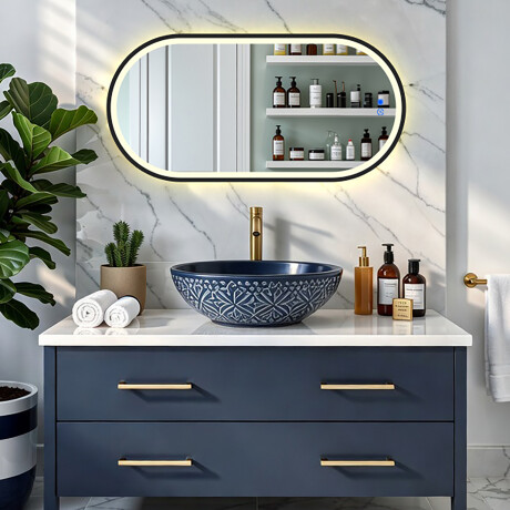 Oval LED-backlit mirror in a black aluminum frame #8