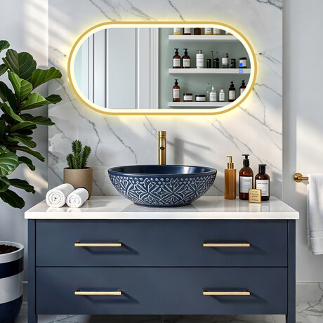 Oval LED mirror in a gold aluminum frame #8