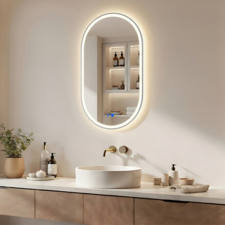 Oval LED-backlit mirror – 50x80/50x100 cm in a silver aluminum frame #1
