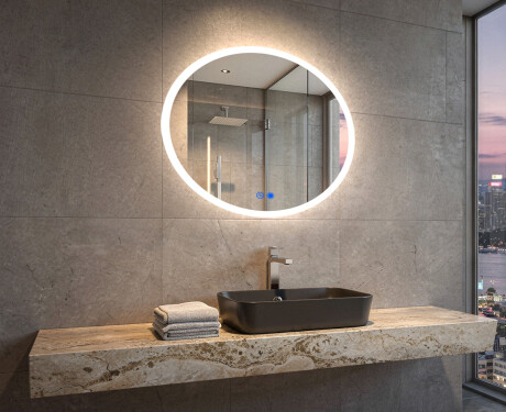Round LED Bathroom Mirror 80 cm with Dual Color, Touch Switch and Heating Mat