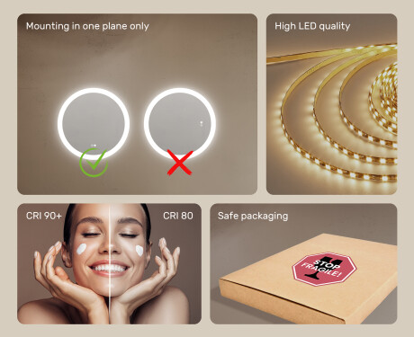 Round LED Bathroom Mirror 80 cm with Dual Color, Touch Switch and Heating Mat #5