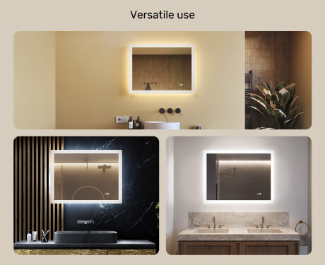 Rectangular LED Bathroom Mirror 80x60/60x80 cm with Dual Color, Touch Switch and Heating Mat #2