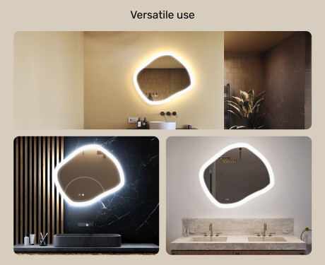 Irregular Illuminated Bathroom Mirror 84x74 cm with Dual Light Color, Touch Switch and Heating Mat #2