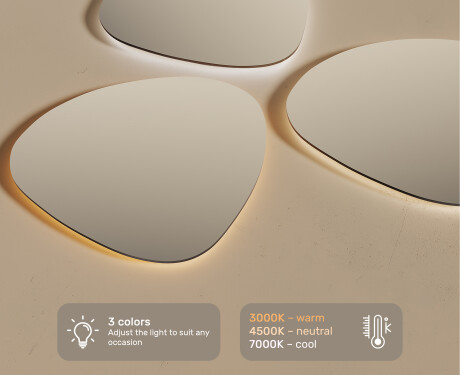 Irregular Illuminated Bathroom Mirror 84x74 cm with Dual Light Color, Touch Switch and Heating Mat #3