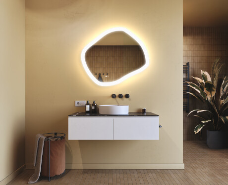 Irregular Illuminated Bathroom Mirror 84x74 cm with Dual Light Color, Touch Switch and Heating Mat #8