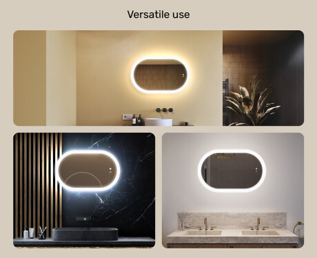 Oval Illuminated Bathroom Mirror 80x50/50x80 cm with Dual Color, Touch Switch and Heating Mat #2