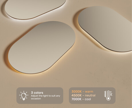 Oval Illuminated Bathroom Mirror 80x50/50x80 cm with Dual Color, Touch Switch and Heating Mat #3