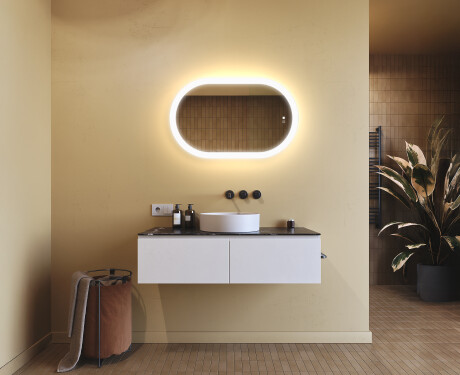Oval Illuminated Bathroom Mirror 80x50/50x80 cm with Dual Color, Touch Switch and Heating Mat #8