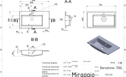 BARCELONA 700 L MATT washbasin