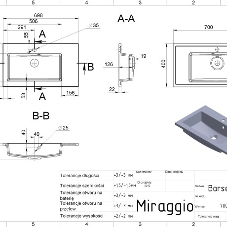 BARCELONA 700 L MATT washbasin #1