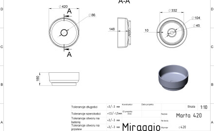 MARTA 420 MATT washbasin
