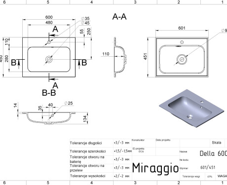 DELLA 600 MIRASOFT washbasin