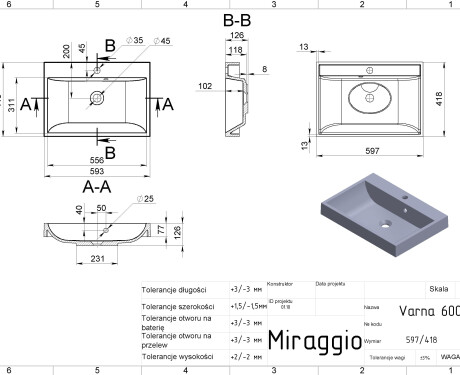 VARNA 600 MIRASOFT washbasin