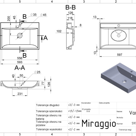 VARNA 600 MIRASOFT washbasin #1