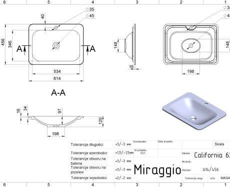 CALIFORNIA MIRASOFT washbasin