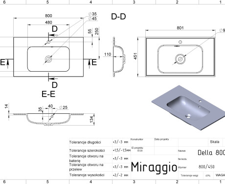 DELLA 800 MIRASOFT washbasin