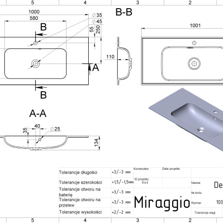 DELLA 1000 MIRASOFT washbasin #1