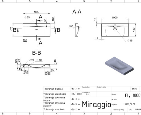FLY 1000 MIRASOFT washbasin
