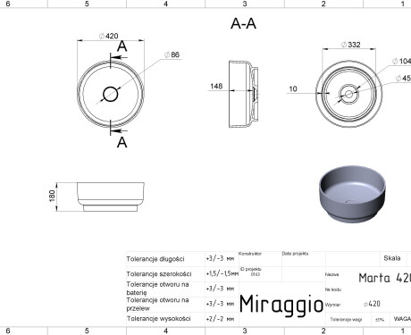 MARTA 420 MIRASOFT washbasin