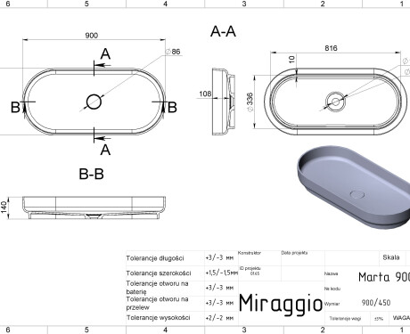 MARTA 900 MIRASOFT washbasin