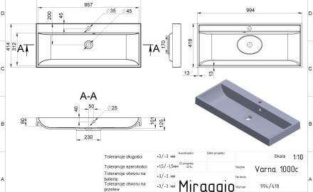 VARNA 1000 MIRASOFT washbasin