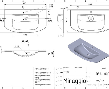 DEA 1000 MIRASOFT washbasin