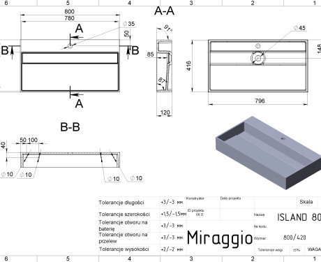 ISLAND 800 MIRASOFT washbasin