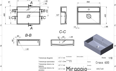 CRASS 600 MIRASOFT washbasin