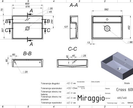 CRASS 600 MIRASOFT washbasin