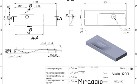 VIOLA 1200 L MIRASOFT washbasin