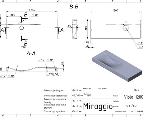 VIOLA 1200 L MIRASOFT washbasin