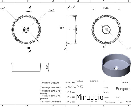 BERGAMO MIRASOFT washbasin
