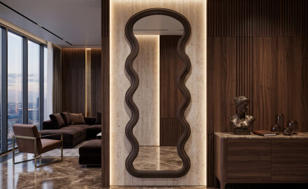 Wavy-shaped mirror in a lacquered UNDULA MDF frame